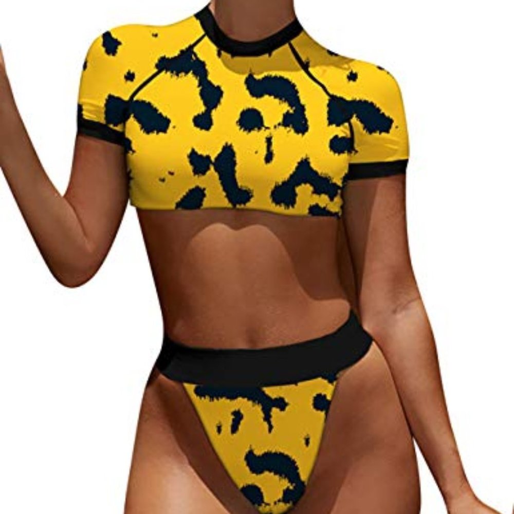 Short Sleeve Bikini Top High Waisted Bikini Bottom
